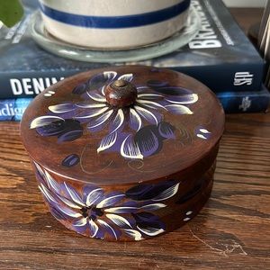 VINTAGE Boho Round Wooden Trinket Box